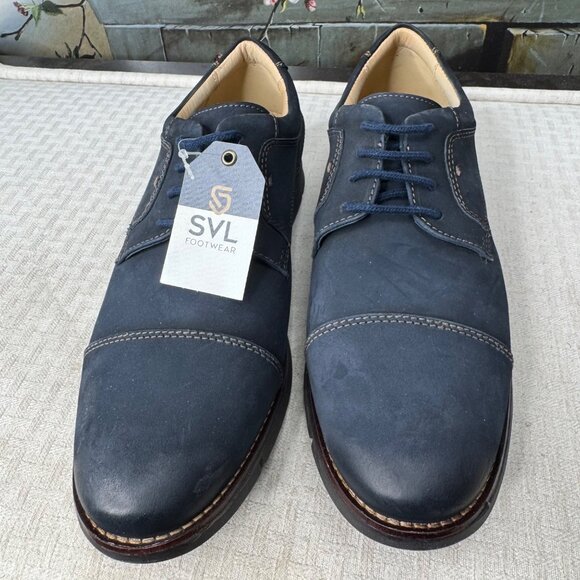 Mens SVL Footwear Size 10 Navy Blue Leather Captoe Oxford Shoes Casual & Dressy main image 4